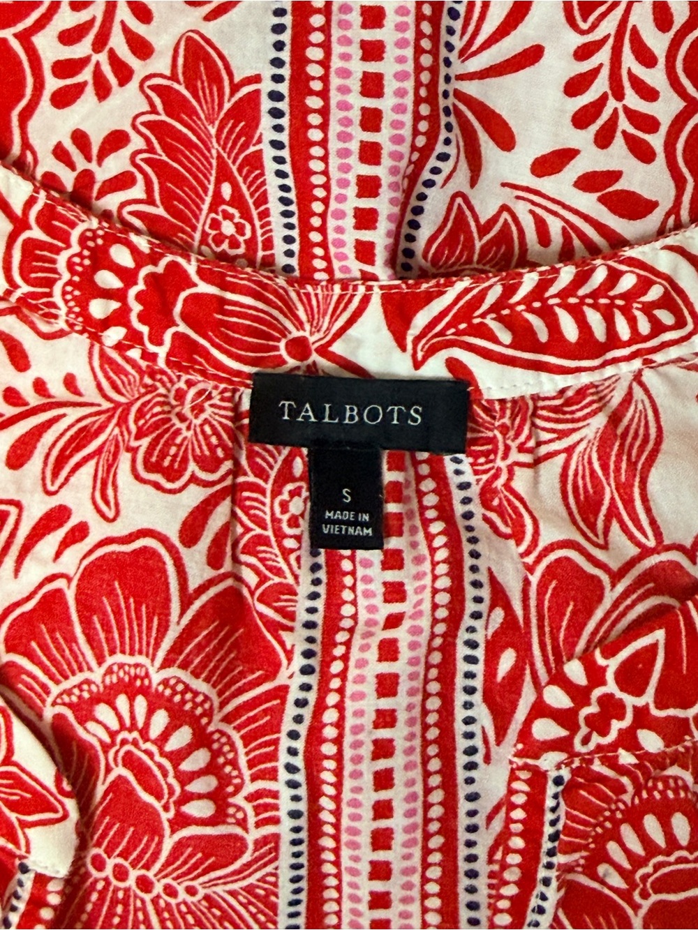 Talbots Red White Floral Block Print Sleeveless Blouse 4th of July Small EUC - Picture 8 of 9
